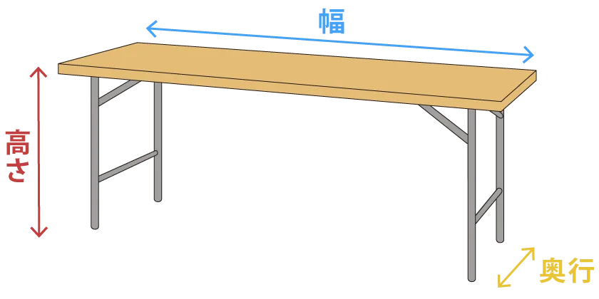 テーブルの幅・奥行・高さの画像
